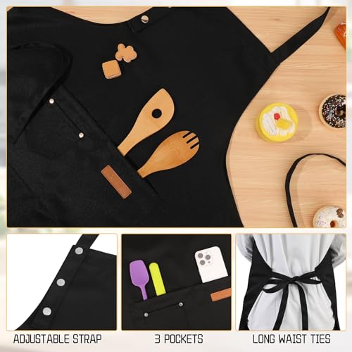 Livdouyu 2 Stück Schürze für Damen und Herren, Wasserdicht Koch Schürze mit 2 groß Taschen, Verstellbare Küchenschürze Grillschürze Arbeitsschürzen für Kochen Malen Backen Hausarbeiten (Schwarz)