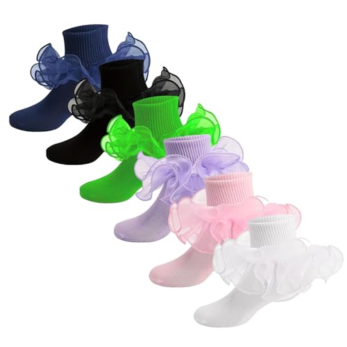 6 Pairs Girls Ruffle Socks Cute Big Ruffle Lace Edge Princess Poncho Socks