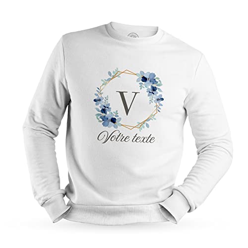 Sweat Homme Couronne Fleur Bleu Aquarelle Personnalisable Idée Cadeau