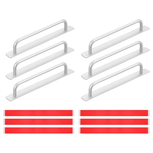 Image of uxcell 6Pcs Barn Door Handles, 244mm / 9.6 Inch Length Hole Center Sliding Gate Door Pull Handle Aluminum Alloy Cabinet Handles with Base for Kitchen Bathroom Wardrobe Closet (Silver)
