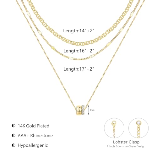OGD Layered CZ Rondelle Pendant Necklaces for Women, 14K Gold Plated Trendy Mariner Chain Dainty Circle Rondelle Pendant Choker Necklace for Women Two-Toned Cubic Zirconia Gold Necklace4