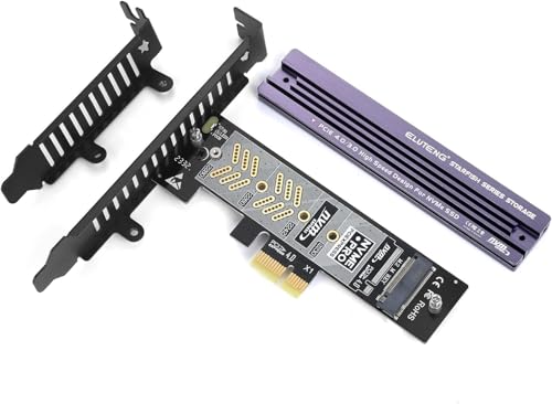 ELUTENG M.2 NVMe zu PCIe 4.0 X1 Adapter Karte Aluminium-Kühlkörper-Lösung M.2 SSD PCI Express NVMe Adapter Erweiterungskarte für PCIe 4.0/3.0 X1/X4/X8/X16 und 2230 2242 2260 2280 SSD