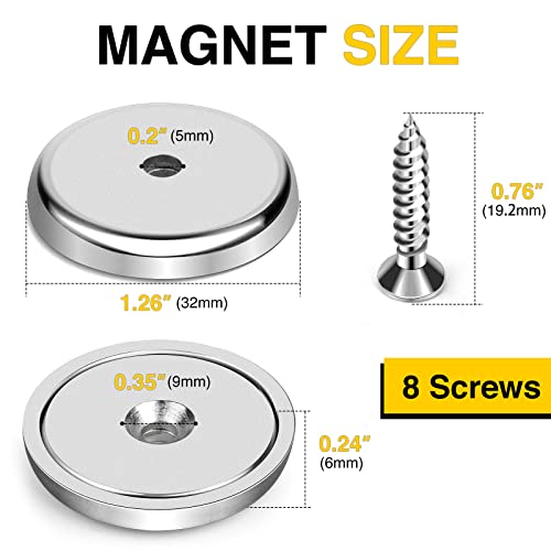 Diymag Neodymium Round Base Cup Magnet,110Lbs Strong Rare Earth Magnets With Heavy Duty Countersunk Hole,Stainless Screws,Iron Sheet For Refrigerator Magnets,Office,Etc-Dia 1.26 Inch-Pack Of 8 #TOP1