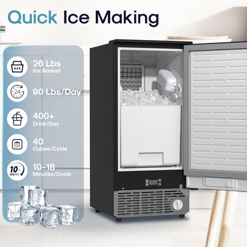 Image of ICEPURE 15 inch Under Counter Ice Maker with Filter and Drain Pump, WiFi Control, ETL FCC, 90lbs /24H, Self-Cleaning, Smart Reminder, 24H Timer, Freestanding for Home Residential Commercial Stainless Steel