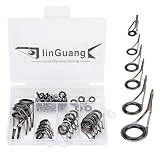LINGUANG Bright Gun Metal Single Leg 25pcs Fishing Spinning Rod Stainless Steel Guide Repair/Replacement Building Guide Set Supplies, 10pcs Rod Tips