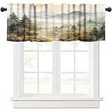 LOMADIA Forest Valance Curtain for Kitchen, Watercolor Mountain Forest Nature Tree Woodland Pattern Window Treatment Rod Pocket Drapes for Bedroom Living Room Offiec Decor 54x18inch