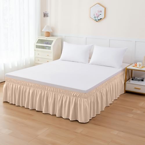 Elegant Comfort Luxurious Wrap Around Elastic Solid Ruffled Bed Skirt, with 16 Inch Tailored Drop - Easy Fit, Premium Quality Wrinkle and Fade Resistant - King/Queen, Ivory - image 3