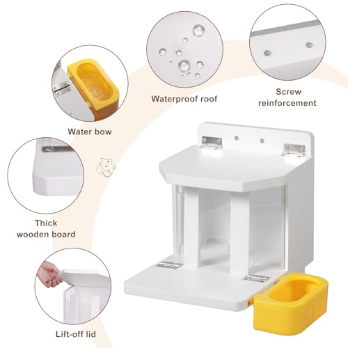 MIXXIDEA Wooden Squirrel Feeder with Water Bowl, Large Capacity Squirrels Feeders for Outside, Sturdy Construction, No Assembly Lovely Chipmunk Feeder for Corn, Peanut, Nuts, Chestnuts (White-1pk)