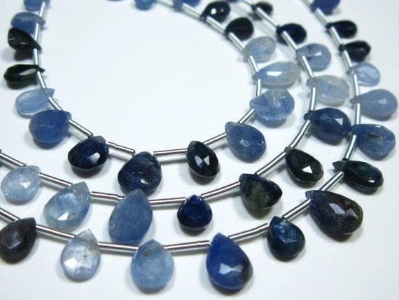 Saphir bleu facetté en pierres de poire briolette 8" pour création collier