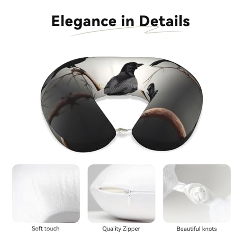 Almohada de Viaje con Estampado de Cuervos Negra miniatura 4