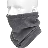 2Way ネックウォーマー BABA-WIDE 多機能 保温 フリース マフラー 帽子・ヘッドバンド 防寒 防風 キャップ・ ネック ゲイター・ サバゲー 自転車 バイク アウトドア スキー スノボー (GRAY無地)