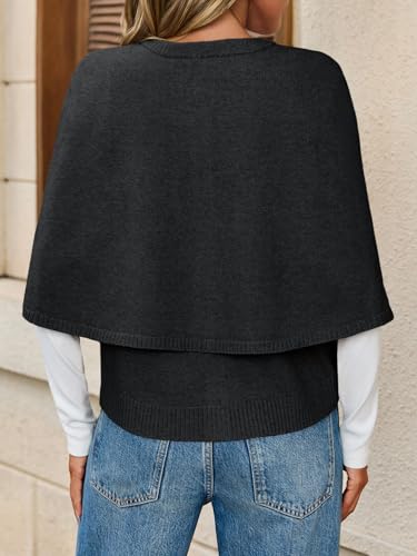 Image of Saodimallsu Womens Cropped Cape Cardigan Button Up Crew Neck Jacket Shawl Fall Trendy Knit Sweater