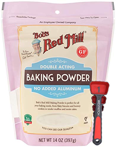 Bob's Red Mill Baking Powder 14 Ounce Double Acting Baking Powder No Added Aluminum Bundle with Swivel Measuring Spoons by Westkitch