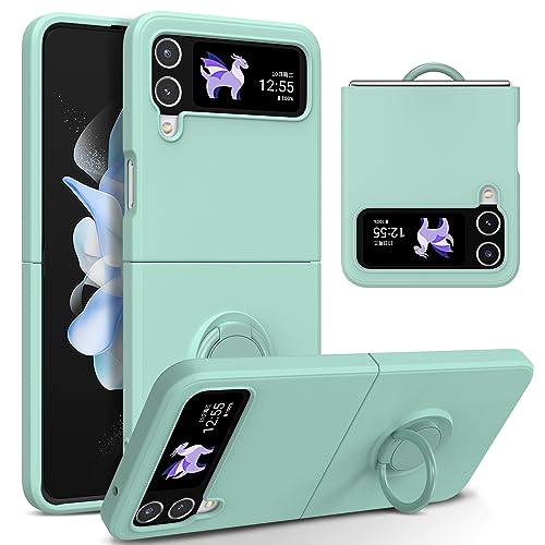 UEEBAI Hülle für Samsung Galaxy Z Flip 4 5G Ultra Dünn Silikon Handyhülle mit 360 Grad Drehbarer Ringhalter Handschlaufe Magnetische Autohalterung Schutzhülle TPU Bumper Cover - Minz Grün