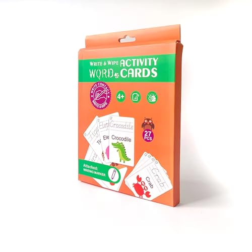 Image of Adora Interactive Write & Wipe Activity Cards Fun Easy Learning Word Play for Preschoolers & Toddlers 12+ Months | Includes Marker Alphabet /123 Word 27 Pcs Cards (Learning Alphabet Word, 8 * 6 Inch)