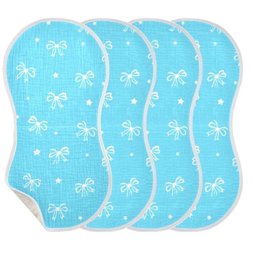 Baby Burp Cloths, Soft Absorbent Burping Cloths for Babies, Cotton Milk Spit Up Rags, Large Size for Newborns, Baby Boys and Girls (Blue Bow Pattern)3