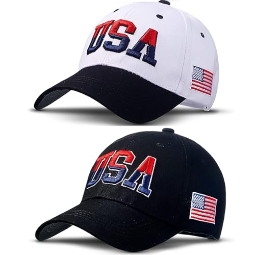 Image of 2 Pcs American Flag Trucker Hat Men Women,USA Patriotic Baseball Cap