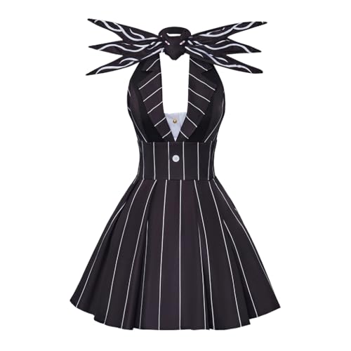 ZIUFVML Jack Dress Costume Womens Nightmare Cosplay Black Striped Jack Christmas Dress S