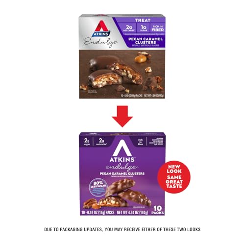 Image of Atkins Pecan Caramel Clusters, Dessert Favorite, High in Fiber, Low Carb, 2g Sugar, 60 Count