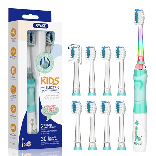 Brosse à dents électrique pour enfants 3-12 ans avec minuteur et lampes LED de couleur Seago