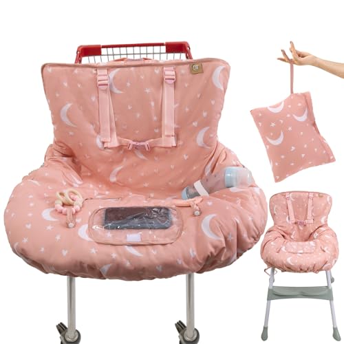Image of Shopping Cart Cover for Baby Girl & Boy | Water Resistant High Chair Cover w/Phone Pouch & Pocket | Gender Neutral Cart Cover for Babies | Padded Grocery Cart Cover for Baby | (Pink)