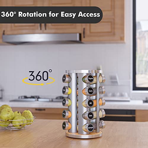 Revolving Spice Rack Set with 20 Spice Jars, Kitchen Spice Tower Organizer for Countertop or Cabinet -- Carousel Storage Includes 386 Spice Labels -- Desktop Rotating Seasoning Organizer by New England Stories - Image 3