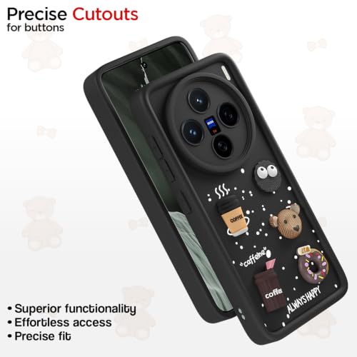 Image of Pikkme Back Cover for Vivo X200 5G | 3D Bear Silicone Cute & Fun Coffee Cartoon | Full Body Protection Bumper Case (Black)
