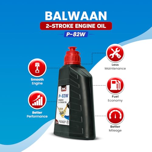 Image of Balwaan Krishi Premium 2-Stroke Engine Oil, 650ml, Low Smoke Emission with Superior Lubrication Pack Of 2 Compatible with all 2-stroke engines up to 7.5 Hp Engine, P-82W