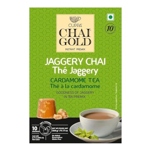 Té chai instantáneo con jaggery en polvo, pack de 10
