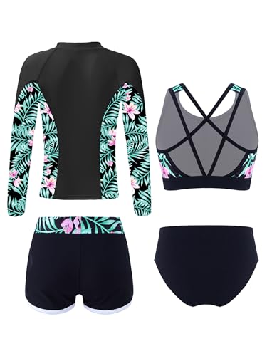 Kids Girls Bikini Bathing Suit Long Sleeve Rash Guard Swimsuit Sun Protection UPF 50+ Tankini Set2