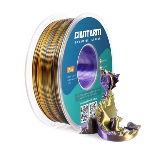 Image of GIANTARM Silk PLA 3D Printer Filament, Tri-Color 3D Printing PLA Filament 1.75mm, Shiny Silk PLA, Dimensional Accuracy + /- 0.03 mm, 1kg /2.2lbs (Purple+Gold+Black)