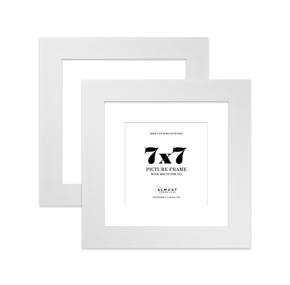 7x7" White Square Frame With Mount for 5x5" Pictures 28mm Edge Frame Display with Wall Hooks and Kickstand, 2 Pack