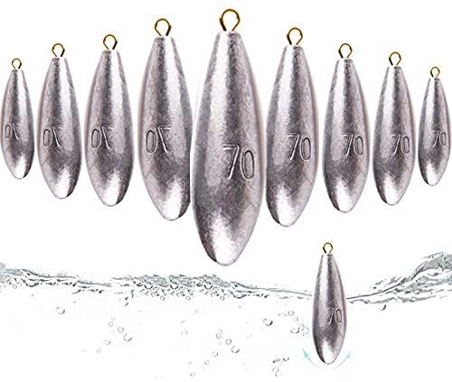 CZ-XING 10 Pcs Bullet Weights Fishing Tackle Sinker Bullet Lead Sinkers-Sea Fishing Weight Plumb for Coastal Surf Saltwater Freshwater Bottom Fishing Bullet (Willow Fish Pendant 70g)