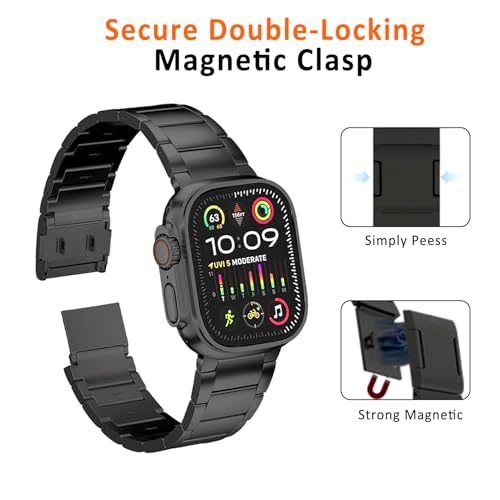 MaKTech Tytanowy Pasek Do Apple Watch - Metalowa Bransoleta Z Magnetyczną Klamrą,do iWatch Series 11/10/9/8/7,Ultra 3/2/1,SE 3/2/1 [2025] (46mm/45mm/44mm/49mm,Czarny)