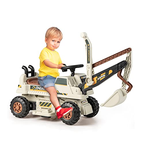 COSTWAY 6V Tractopelle Enfant Electrique avec Pelle & Siège Rotatif, Pelleteuse Electrique Enfants avec Lumières LED Musique, Espace de Rangement Caché,...