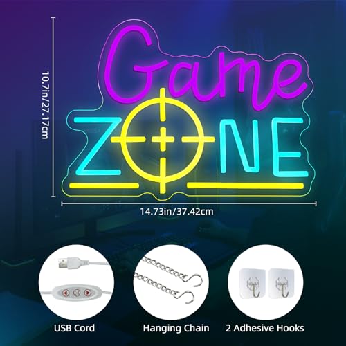 Image of Game Zone Neon Signs, Game Zone Wall Light with Adjustable Brightness & Scope Design, USB Powered LED Wall Light for Gaming Room Decor, Gamer Gift for Teen Boys(14.7''x10.7'')