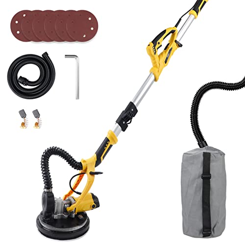 ZHJAN Ponceuse Girafe, 750W Lisseuse à Plâtre Électrique, 1000-1600RPM Vitesses Ajustables Ponceuse Murale, Ponceuse Platre avec 6 Disque de Ponçage 215 mm, Sac à Poussière Cover