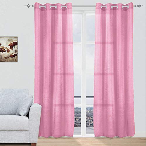 MERCURY TEXTIL - Cortinas Modernas Translucidas 2 Piezas con Anillos Plateados para Ventana, 150 X 260 CM (Rosa)