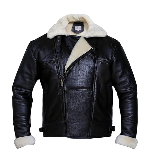 Cross Zip B3 Bomber Aviator Real Shearling Brown Sheepskin Bomber Jacket
