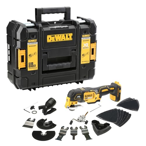 DEWALT - Multi- cutter 18V - l'outil multifonctionnel oscillant avec 32 accessoires et coffret TSTAK - délivre jusqu'à 22000 oscillations/min - angle d'oscillation de 1,6° - 300W - DCS355NT-XJ