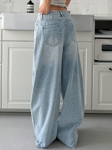 Image of Shasmi Women's Black Wide Leg Baggy Jeans | Loose Fit Denim Pants for Women | High Rise Streetwear | Casual Oversized Wide Leg Denim | Korean Style Baggy Trousers with Pockets (Jeans 296)