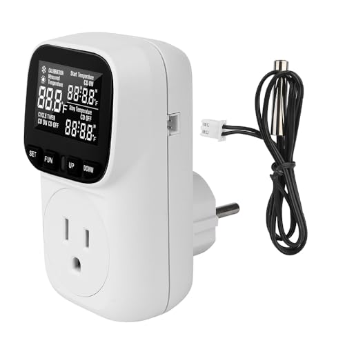 Digital Temperature Controller Outlet, Heavy Duty 15A/1800W Thermostat Outlet Plug,VA Display Heating Cooling Control Timer, -40℉~210℉, Cyclic Timing/Countdown,for Greenhouse Incubator Homebrew