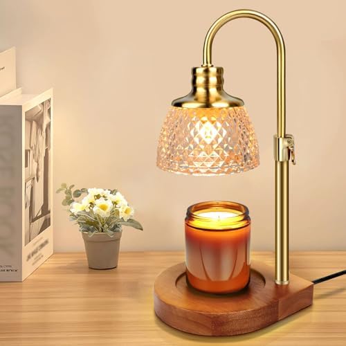 Candle Warmer Lamp with Timer, Candle Warmer with Dimmer Adjustable Height, Electric Candle Lamp Warmer with 2 Bulbs for Jar Candles Bedroom Living Room Home Decor