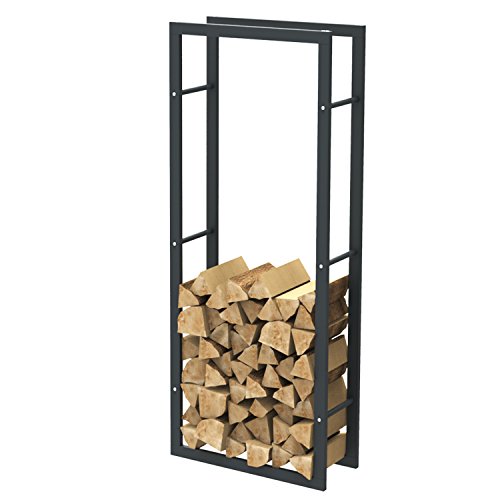 Étagère de cheminée exclusive en métal noir mat, Panier à bois, Porte bûches cheminée 60 x 150 x 25 cm - 37000