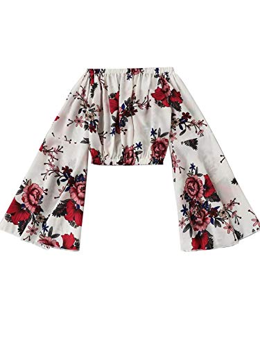 Floerns Women s Plus Size Floral Print Off Shoulder Bell Sleeve Blouse Top Multi 2XL