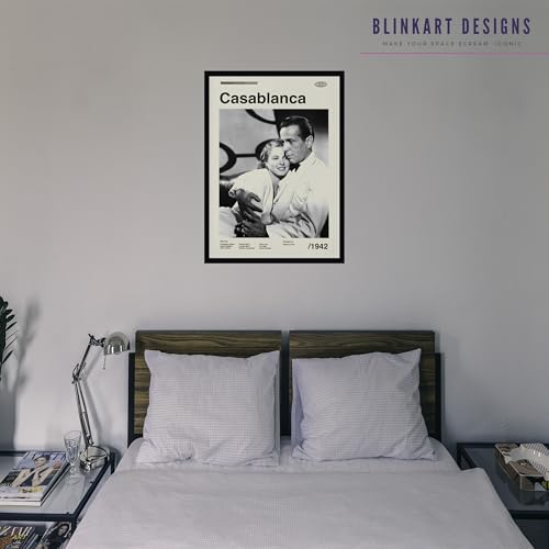 Image of BLINKART Casablance (1944) Movie Poster Frame 8x12 Inch | Premium 300 GSM Paper Wall Print | Mid Century Vintage Film Artwork for Home, Bedroom, Living Room, Office | Framed Photo Decor
