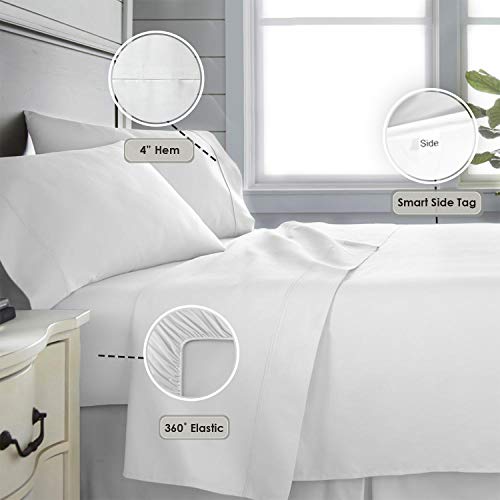Soft 600 Thread Count Cotton White Full Size Sheets Set, 100% Long Staple Cotton Cool & Breathable Sateen Bed Sheets Full Deep Pocket Sheets fit Upto 15 inch (100 Cotton Full White Sheet)