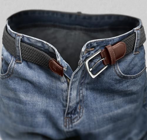 Image of KEMISANT Men Belt-Stretch Woven Braided Belt For Gift Men Golf Casual Jeans Dresses with Nylon Canvas 1 3 /8 inch