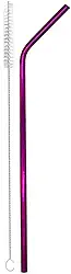 Canudo de Inox Reutilizável Extra Longo Curvo com Escova de Limpeza – Ecológico, Sustentável, Ideal para Copos Altos e Bebidas Frias (Roxo)