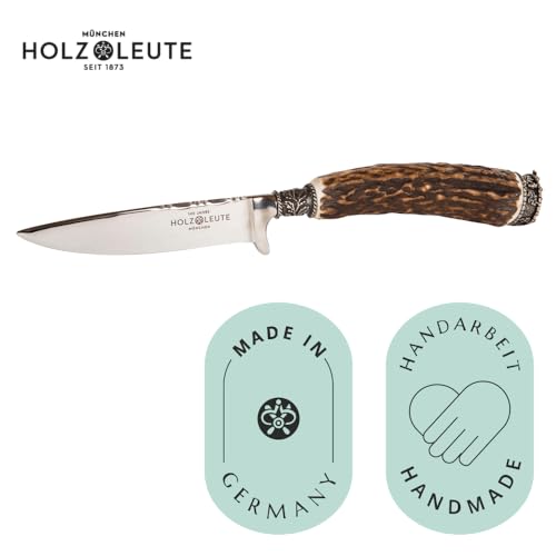 Foto von Holz-Leute Trachtenmesser, Jagdnicker, Jagdmesser, Hirschfänger für die Lederhose aus Hirschhorn mit bayrischem Wappen versilbert